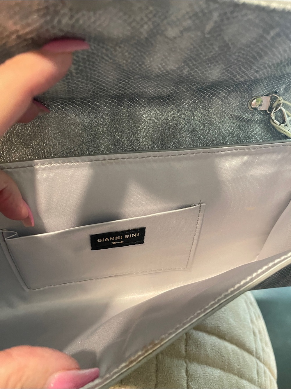 Gianni Bini Silver Clutch with Blue and Teal Crystal Accent